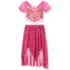 LiiYii Women's Bollywood Belly Dance Costume Puff Sleeve Crop Top with Sequin Beaded Chiffon Skirt Hot Pink One Size view 3