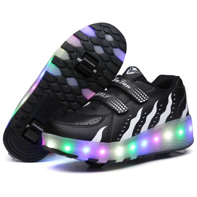 ZYANLING Kids Roller Skates Shoes Sneakers for Boys & Girls, Outdoor Parkour Shoes with 4-Wheels Unisex Skateboarding Shoe Retractable Skating Shoes for Children's Park Sports Walking