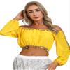 LiiYii Women's Bollywood Belly Dance Costume Off Shoulder Crop Top with Sequin Beaded Chiffon Skirt Yellow One Size view 2