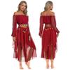 Agoky Women's 2Pcs Belly Dance Dress Set Off Shoulder Crop Top with Performance Dance Skirts Red One Size view 1