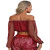 Agoky Women's 2Pcs Belly Dance Dress Set Off Shoulder Crop Top with Performance Dance Skirts Red One Size view 3