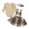 aporake Baby Girl Fall Winter Clothes Ribbed Knit Romper Newborn Dress Suspender Skirt With Headband Infant Girl Outfit(Beige suspender,0-3 Months) view 1