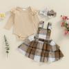 aporake Baby Girl Fall Winter Clothes Ribbed Knit Romper Newborn Dress Suspender Skirt With Headband Infant Girl Outfit(Beige suspender,0-3 Months) view 2