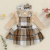 aporake Baby Girl Fall Winter Clothes Ribbed Knit Romper Newborn Dress Suspender Skirt With Headband Infant Girl Outfit(Beige suspender,0-3 Months) view 3