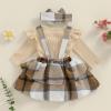 aporake Baby Girl Fall Winter Clothes Ribbed Knit Romper Newborn Dress Suspender Skirt With Headband Infant Girl Outfit(Beige suspender,0-3 Months) view 4