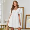 utcoco Women's 2024 Summer Sundress Casual Loose Sexy V Neck Short Sleeve Flowy Mini Dress (Medium, White) view 3