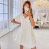 utcoco Women's 2024 Summer Sundress Casual Loose Sexy V Neck Short Sleeve Flowy Mini Dress (Medium, White) view 4