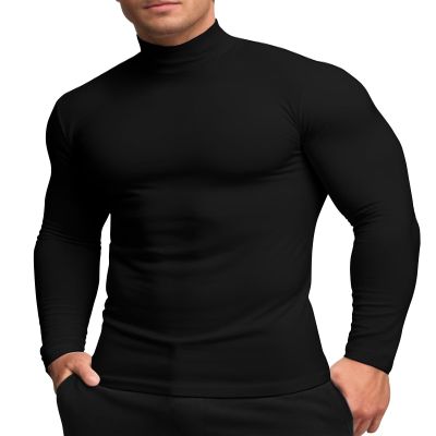 RGJU Mens Mock Turtleneck Long Sleeve Shirts, Mock Neck Thermal Base Layer(Black,S)