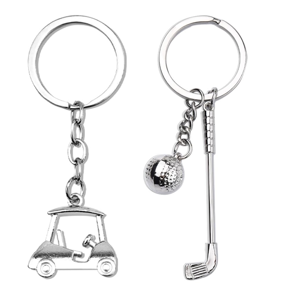 Golf Cart Keychain for Women Men Golf Ball Keychain for Golf Cart Key Chain for Men Women Golf Trainer Birthday Christmas Gifts for Best Friend Husband Golf Club Charm for Golf Bag Sports Keychains