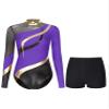 JEATHA Gymnastics Leotard for Adult Long Sleeve Bodysuit Biketards Matching Shorts Set Ballet Dance Skating Outfits Dancewear Purple X-Large view 1