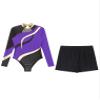 JEATHA Gymnastics Leotard for Adult Long Sleeve Bodysuit Biketards Matching Shorts Set Ballet Dance Skating Outfits Dancewear Purple X-Large view 3