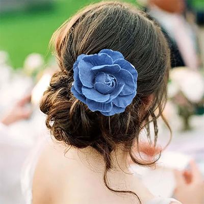 Sttiafay Camellia Flower Hair Clip Brooch Fabric Blue Flower Pin Denim Camellia Brooch Pins Large Flower Hair Barrette Pin Cardigan Clip Hairpin Brooch Bridal Hair Accessories Jewelry for Women