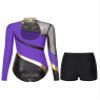 JEATHA Gymnastics Leotard for Adult Long Sleeve Bodysuit Biketards Matching Shorts Set Ballet Dance Skating Outfits Dancewear Purple Large view 2