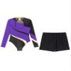 JEATHA Gymnastics Leotard for Adult Long Sleeve Bodysuit Biketards Matching Shorts Set Ballet Dance Skating Outfits Dancewear Purple Large view 4
