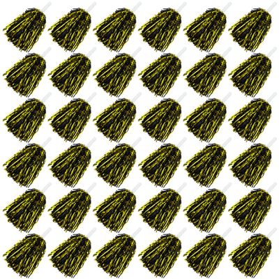 36PCS Cheerleading Pom Poms Metallic Foil Plastic Pom Poms with Baton Handle for Game Sports Squads Dancing Party Football Basketball Club Spirit Sports Stage Performance Celebration (Black Gold)