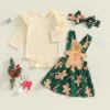 JLKGICF Baby Girl Halloween Thanksgiving Christmas Outfit Newborn Ruffle Romper Cute Print Suspender Skirt Winter Clothes (Green Gingerbread Man, 9-12 Months) view 2