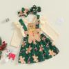JLKGICF Baby Girl Halloween Thanksgiving Christmas Outfit Newborn Ruffle Romper Cute Print Suspender Skirt Winter Clothes (Green Gingerbread Man, 9-12 Months) view 3