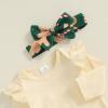 JLKGICF Baby Girl Halloween Thanksgiving Christmas Outfit Newborn Ruffle Romper Cute Print Suspender Skirt Winter Clothes (Green Gingerbread Man, 9-12 Months) view 4