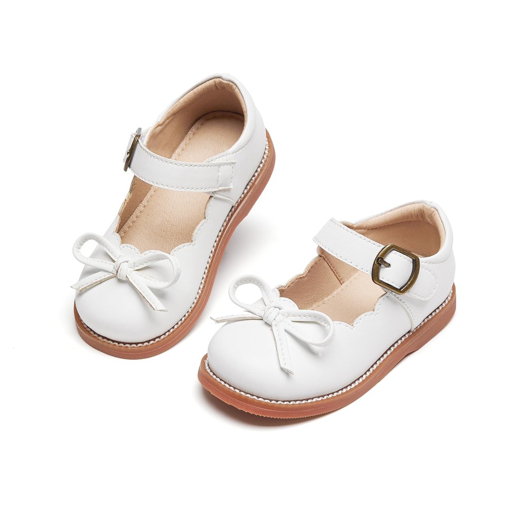 Kolan Todder Little Girls Oxford Shoes Mary Jane T-Strap School Uniform Party Dress Flat White Shoes Size 12