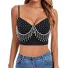 TYNORA Women's Shiny Rhinestone Fringe Crop Top Sexy Sleeveless Spaghetti Strap Camisole Tank Clubwear Black S view 1