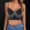 TYNORA Women's Shiny Rhinestone Fringe Crop Top Sexy Sleeveless Spaghetti Strap Camisole Tank Clubwear Black S view 2