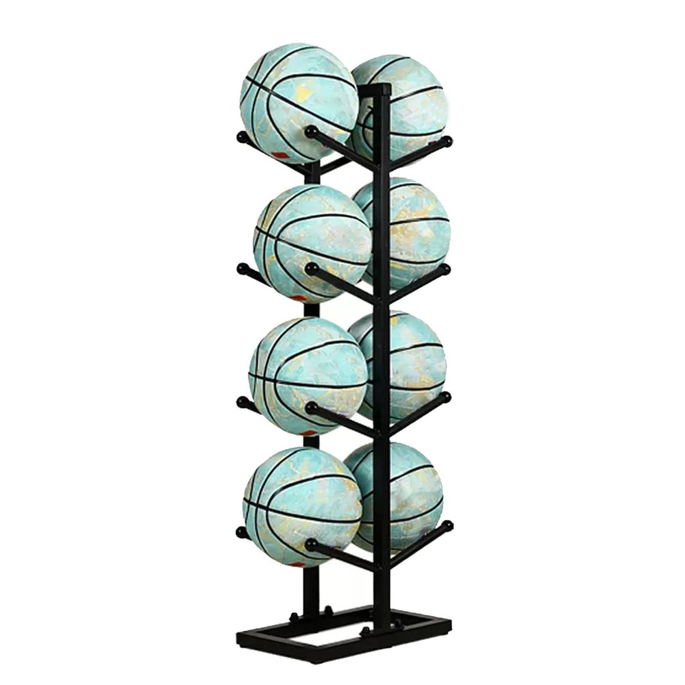 LOBUNS Sports Ball Storage Stand Vertical Black Basketball Rack for School Garage Playground, 3/4 /5 - Tier Sports Equipment Organizer Holder for Basketball Football Volleyball Display(5-tier)