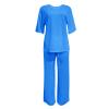 Daily Deals of The Day Prime Today Only,Two Piece Sets for Women Summer, Oversize Tops and Wide Leg Pants Outfits, Lounge Beach Vacation Tracksuits,Xx-Large,2-Blue view 2