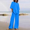 Daily Deals of The Day Prime Today Only,Two Piece Sets for Women Summer, Oversize Tops and Wide Leg Pants Outfits, Lounge Beach Vacation Tracksuits,Xx-Large,2-Blue view 4