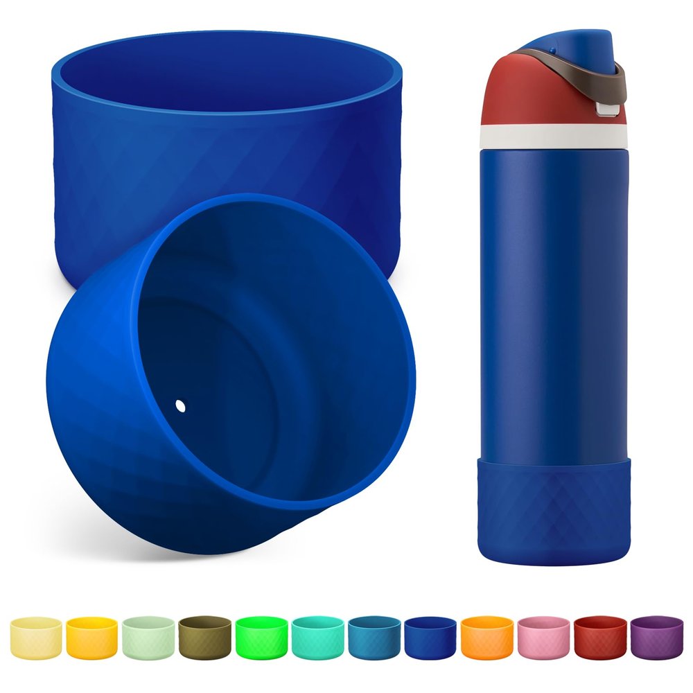 Alwenid 2PCS Silicone Water Bottle Boot for Owala 24 Oz, Anti-Slip Protective Sleeve Bottom Bumper Protector for FreeSip, Twist, and Flip Stainless Steel Water Bottles (Royal Blue)