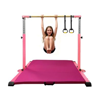 JC-ATHLETICS Gymnastics Bar for Kids Girls Ages 3-15 with Ring for Home Indoor Training Equipment- Steady Steel Construction, Anti-Slip, Easy to Assemble, 3' to 5' Adjustable Height