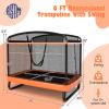 Goplus 6FT Kids Trampoline with Swing, ASTM Approved Rectangle Recreational Trampoline w/Enclosure Safety Net, Galvanized Steel Frame, Indoor Outdoor Baby Toddler Trampoline for Boys Girls (Orange) view 4