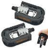 1pair Folding Bike Pedals Mountain Bike Pedals Aluminum Bicycle Flat Pedals 9/16'' with Reflective Strips Wide Flat Cycling Pedals for Ebike, Urban Commute, MTB Bikes(Color:Black+Silver) view 1