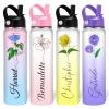 MESHELEY Custom Birth Flower Water Bottle Personalized for Kids Girls Boys Men Women Customized Water Bottles with Name Straw Lid Customizable Cups Gifts view 1