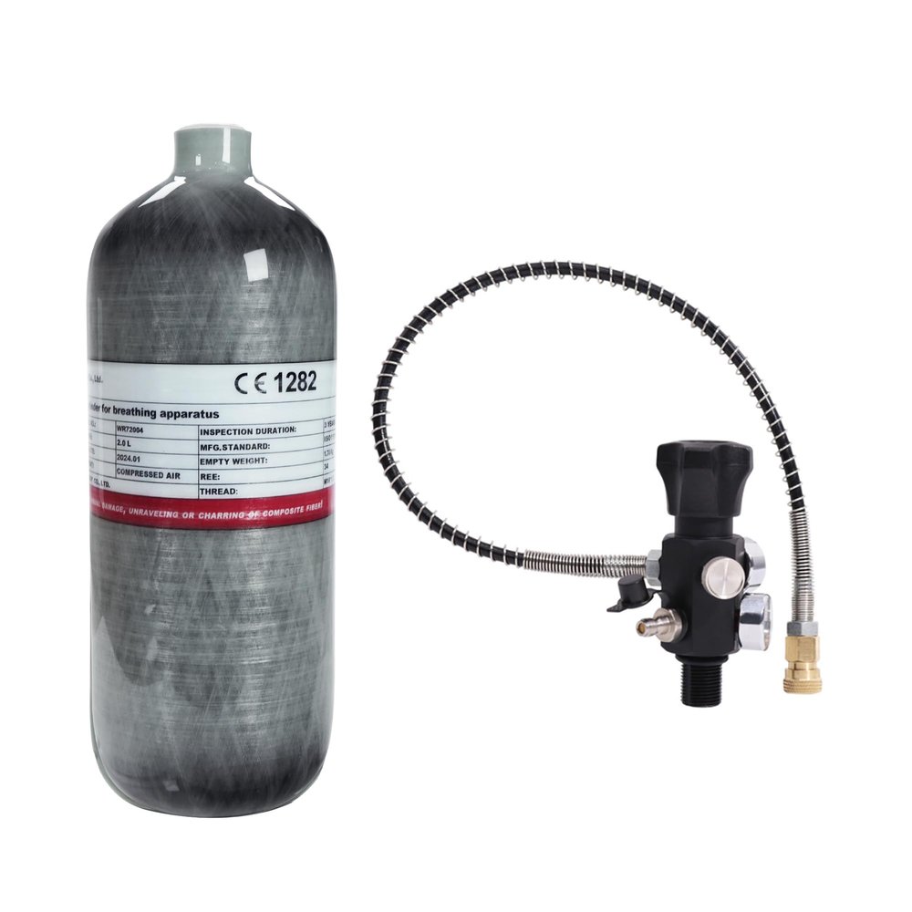 TUXING 2L/122ci 4500psi Carbon Fiber Air TankEmpty Bottle Paintball Filling Station with Two Pressure Gauges Up to with 24 Inch High Pressure Hose M18*1.5