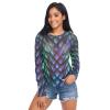 Aflyko Animal Print Women Summer Outfit Dragon Scales Ocean Stretchy Long Sleeve Tee Shirt Soft Cooling Mesh Tops Fashion Breathable Blouse for Night Date, XL view 1