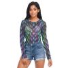Aflyko Animal Print Women Summer Outfit Dragon Scales Ocean Stretchy Long Sleeve Tee Shirt Soft Cooling Mesh Tops Fashion Breathable Blouse for Night Date, XL view 2