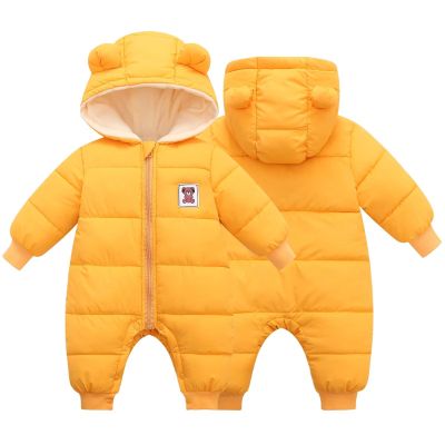 BYFRI Baby Winter Clothes Snowsuit 6-12 Infant Bear Hooded Jumpsuit Newborn Coat Unisex Toddler Cozy Bodysuit Snow Outerwear for Girls Boys