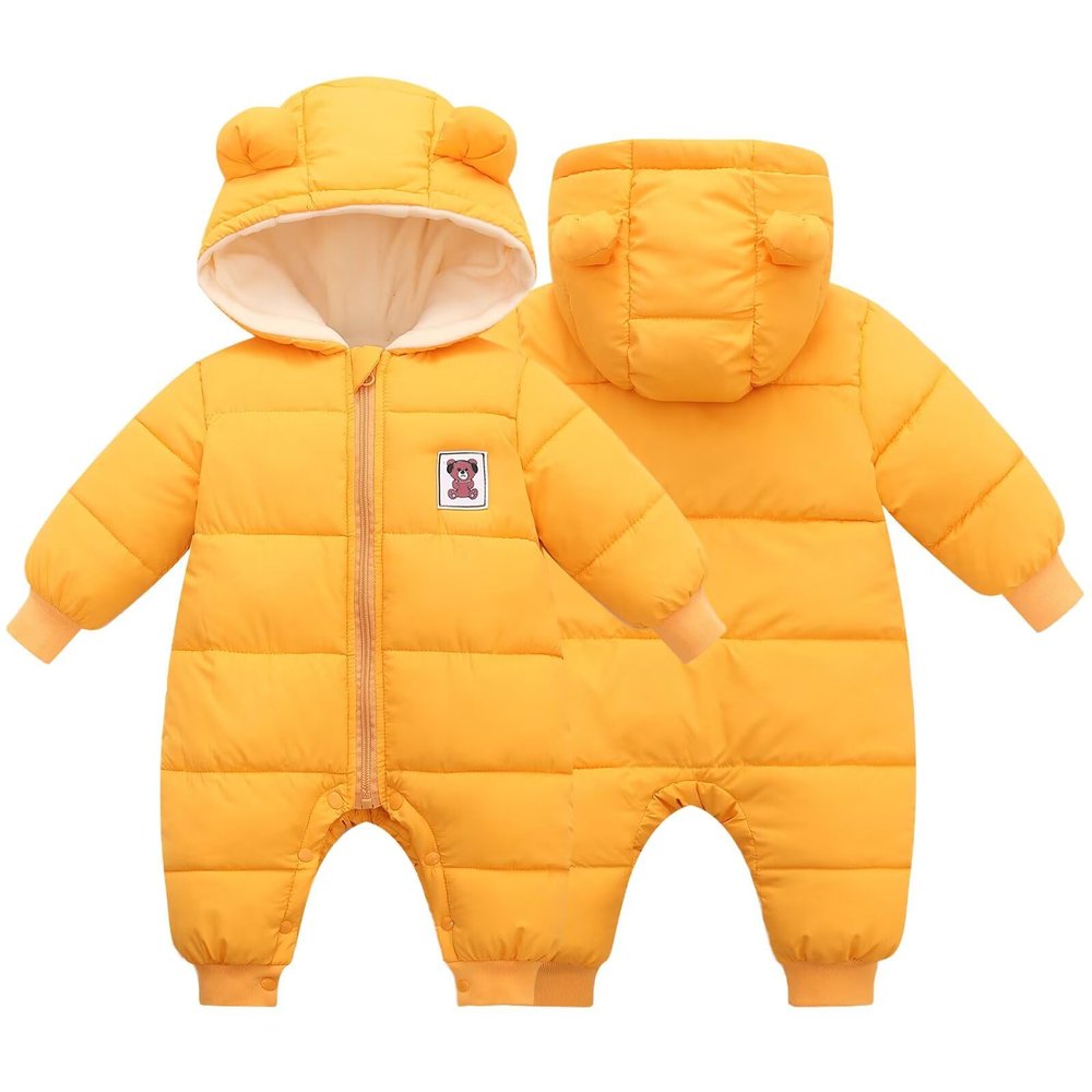 BYFRI Baby Winter Clothes Snowsuit 6-12 Infant Bear Hooded Jumpsuit Newborn Coat Unisex Toddler Cozy Bodysuit Snow Outerwear for Girls Boys