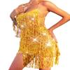 EARENT Sequin Gold Dress Sparkly Dance Tassel Rave Outfits Disco Fringe Dance Costume Dresses for Women (US, Alpha, Small, Regular, Regular, Gold) view 1