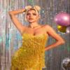 EARENT Sequin Gold Dress Sparkly Dance Tassel Rave Outfits Disco Fringe Dance Costume Dresses for Women (US, Alpha, Small, Regular, Regular, Gold) view 2