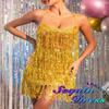 EARENT Sequin Gold Dress Sparkly Dance Tassel Rave Outfits Disco Fringe Dance Costume Dresses for Women (US, Alpha, Small, Regular, Regular, Gold) view 3