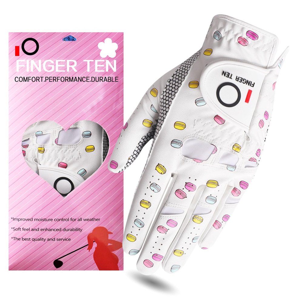FINGER TEN Ladies Golf Gloves Left Right Hand 1 Pack, Golf Glove for Women's Golfer Lh Rh All Weather Grip, Size Fit XS Small Medium Large XL (White, Small (Worn On Left Hand))