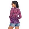 Aflyko Animal Print Women Fun Shirt Zebra Skin Pink Black Summer Outfit Sexy See Through Beach Cover Upp Fitted Blouse Crop Tops Long Sleeve Party Wear, M view 3