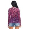 Aflyko Animal Print Women Fun Shirt Zebra Skin Pink Black Summer Outfit Sexy See Through Beach Cover Upp Fitted Blouse Crop Tops Long Sleeve Party Wear, M view 4