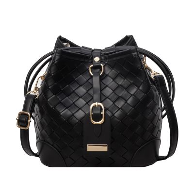 Women's Rhombic Woven Crossbody Bags and Handbags,Female Purses Drawstring Bucket Bags Tote Bags Satchel Bags Black