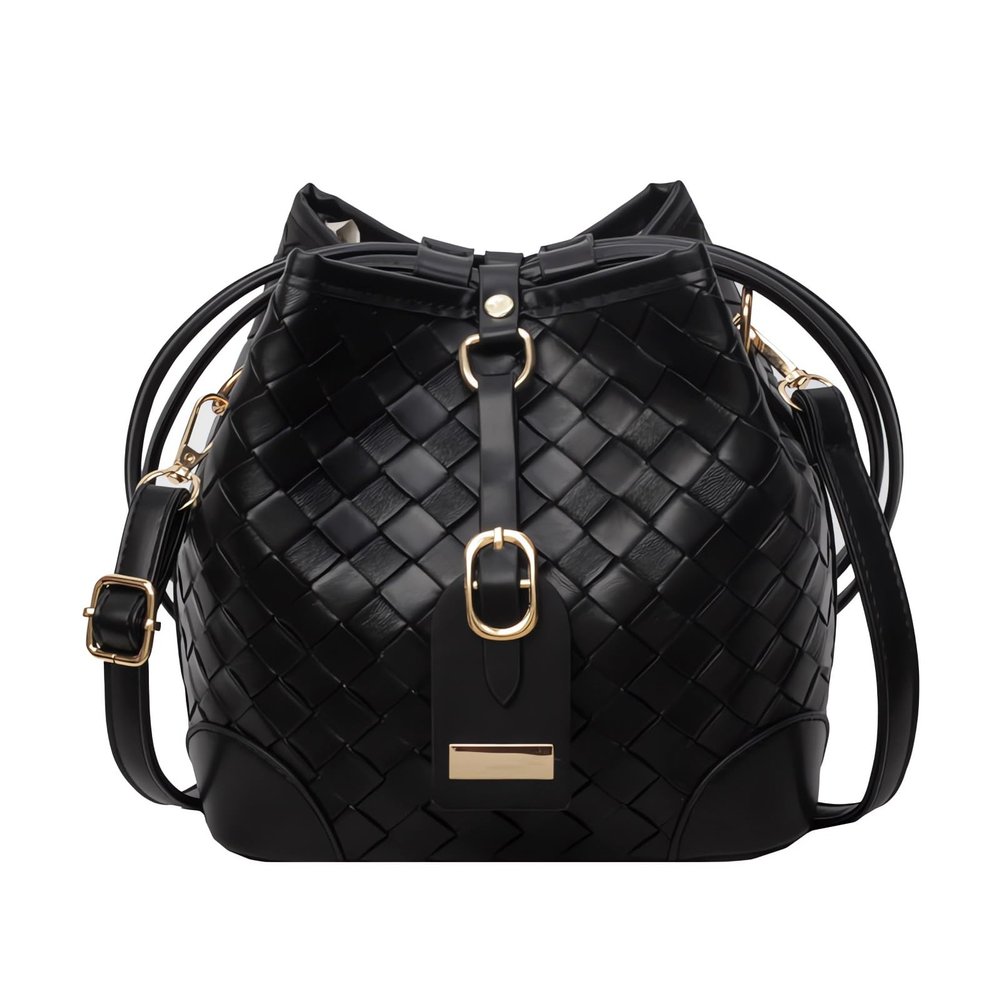 Women's Rhombic Woven Crossbody Bags and Handbags,Female Purses Drawstring Bucket Bags Tote Bags Satchel Bags Black