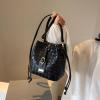 Women's Rhombic Woven Crossbody Bags and Handbags,Female Purses Drawstring Bucket Bags Tote Bags Satchel Bags Black view 3