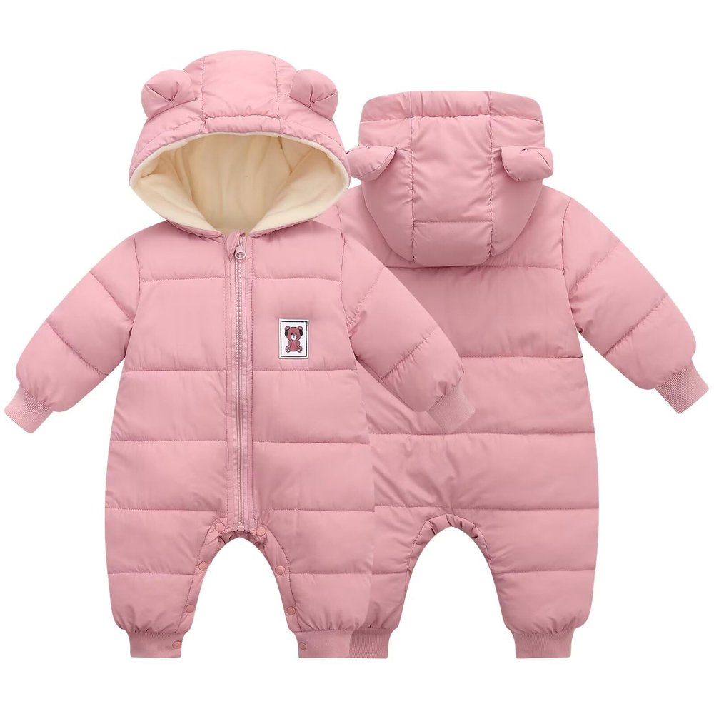 BYFRI Toddler Snow Suit Baby Girl Winter Clothes 12-18 Months Newborn Coat Infant Cozy Jumpsuit Cute Bear Hooded Outerwear for Girls