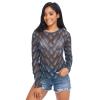 Aflyko Animal Print Women Fun Shirt Dragon Scales Grunge Dark Summer Outfit Sexy See Through Beach Cover Upp Fitted Blouse Crop Tops Long Sleeve Party Wear, M view 1