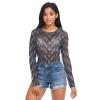 Aflyko Animal Print Women Fun Shirt Dragon Scales Grunge Dark Summer Outfit Sexy See Through Beach Cover Upp Fitted Blouse Crop Tops Long Sleeve Party Wear, M view 2